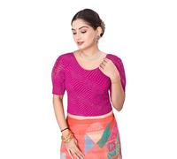 Stretchable Polyester Saree Blouse For Women Showcasing Half Puff Sleeve, Fully Stitched Craftsmanship, Vibrant Multi-colour Design, Chic Top T-Shirt With Silhouette Rani Pink 36" to 40" Bust stretchy