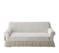 Stretchable Skirted Sofa Slipcover for 3-Seater Couch (190-230cm) - Easy Fitted Washable White - Perfect Living Room Furnitureion