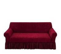 Stretchable Sofa Slipcover with Skirt Washable Couch Cover for Living Room Easy Fitted 2-Seater Sofaor (Dark Red 145-185cm)