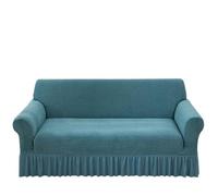 Stretchable Sofa Slipcover with Skirt - Washable Fitted Couch Cover for Living Room - Light Blue 3-Seater (190-230cm) - Easy to Install and Clean