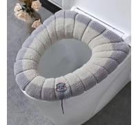 Stretchable Toilet Seat Cover Designed for Fit on O U V Shape Toilets Soft Washable Polyester Material Provides Warmth During Cold Days at Home (Beige with gray B)