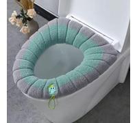 Stretchable Toilet Seat Cover Designed for Fit on O U V Shape Toilets Soft Washable Polyester Material Provides Warmth During Cold Days at Home (Green with gray B)