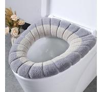 Stretchable Toilet Seat Cover Designed for Fit on O U V Shape Toilets Soft Washable Polyester Material Provides Warmth During Cold Days at Home (Beige with gray A)