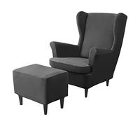 Stretchable Velvet Armchair Cover Set2Piece Protector withOttoman CoverRemovable Slipcovers for Living Room & Bedroom Fur Protect