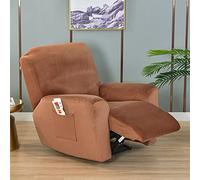 Stretchable Velvet Recliner Chair Cover Set - 4 Pieces Anti-Slip Washable with Side Pocket Fits 1-Seat Sofa Chairs Easy to Install Perfect for Home Décor.
