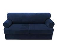 Stretchable Velvet Sofa Cover, Navy Blue 2-Seater Couch Protector, Washable Furniture Cover for 2/3 Seater Sofas, Individual Cushion Covers, & Stylish Design