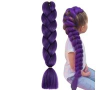 Stretched Synthetic Hair Dark Purple 60cm | Easy Care Purple Fake Hair | Low Temperature Silk Pre Stretched Braiding Hairs | for Masquerade Balls Cosplay Stage Carnival Role Play Christmas Halloween