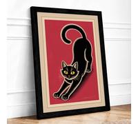 Stretching Cat Art Deco Framed Wall Art Print A3 Black