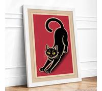 Stretching Cat Art Deco Framed Wall Art Print A3 White