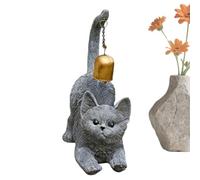 Stretching Cat Statue - Home Decor Cat Statue with Tail Bell, Desk Ornament for Iron-On Animals, for Garden, Courtyard, Entrance, Living Room, Desk, Inner Balcony