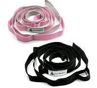 Stretching Strap Yoga Strap with Loops, Stretch Out Straps for Physical Therapy, Non-Elastic Exercise Strap for Pilates, Dance and Gymnastics with Workout Guide (Black+Pink/Light Gray)