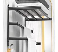 Stretchy 17-30 Inch Towel Rail for Bathroom Kitchen Towel Rail Tea Towels Hanger SUS304 Stainless Steel Wall Mount No Drill Sjustable (Black 3-Layer Towel Rail)