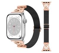 Stretchy Band Compatible with Apple Watch 49mm 46mm 45mm 44mm 42mm 41mm 40mm 38mm, Braided Elastic Butterfly Nylon Strap for iWatch Series 11 10 9 8 7 6 5 4 3 2 1 SE 3/2/1 Ultra 3/2/1 (Black/Rose Gold