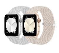 Stretchy Braided Straps Compatible with Apple Watch Strap 44mm 45mm 42mm 49mm 46mm for Women men, Adjustable Sport Nylon Straps Replacement for Apple Watch SE iWatch Series 10/9/8/7/6/5/4/3, 2 packs
