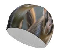 Stretchy Fabric Swim Cap for Men Women, Comfortable Swimming Cap | Big Eyed Monkey Swim Hats for Long Short Curly Hair, Keep Hair Clean, Fashion Swimming Hat for Adult