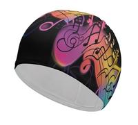 Stretchy Fabric Swim Cap for Men Women, Comfortable Swimming Cap | Rainbow Musical Note Melody Swim Hats for Long Short Curly Hair, Keep Hair Clean, Fashion Swimming Hat for Adult