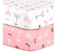 Stretchy Fitted Crib Sheets Set-Brolex 2 Pack Portable Crib Mattress Topper For Baby Girls Boys,Ultra Soft Jersey,Full Standard,Pink & White Arrow