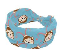 Stretchy Headbands for Women, Crooked Monkey Pattern Blue Absorbed Sweat Sport Yoga Workout Headband, Soft Wide Hairband, Twist Knotted Hairwrap