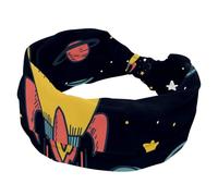 Stretchy Headbands for Women, Lovely Space Rocket Absorbed Sweat Sport Yoga Workout Headband, Soft Wide Hairband, Twist Knotted Hairwrap