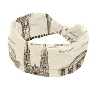 Stretchy Headbands for Women, Vintage Old Style Monuments Places of Interest Absorbed Sweat Sport Yoga Workout Headband, Soft Wide Hairband, Twist Knotted Hairwrap