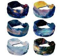 Stretchy Headbands for Women, Watercolor Landscape Forest Mountains Sunrise 6 Packs Wide Hairband, Yoga Workout Sport Headband, Twisted Knot Turban Hair Wrap for Girls Ladies