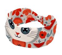 Stretchy Headbands for Women, Yoga Workout Sport Headband, Cartoon Cat Red Love Hearts Twisted Knot Turban Hair Wrap, Wide Hairband