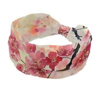 Stretchy Headbands for Women, Yoga Workout Sport Headband, Twisted Knot Turban Hair Wrap, Pink Blossom Cherry Flower Wide Hairband for Girls Ladies