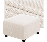Stretchy Ivory Fur Ottoman Slipcover - 32x32in Cube Footrest Protector for Folding Stool, Elegant Home Décor Accessory, Soft & Durable Furniture Cover