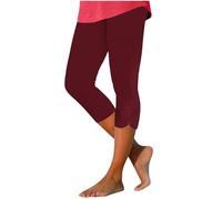 Stretchy Leggings for Women 3/4 Length Elasticated Waisted Slim Leg Gym Sports Trousers Casual Tight Solid Color Yoga Cropped Leggings Summer Ladies Running Workout Capri Pants