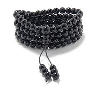 Stretchy Mala Wrist Wrap Bracelet with 108 Healing Mala Prayer Beads (Black Agate)