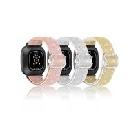 Stretchy Nylon Bands Compatible with Fitbit Versa 3/4 and Sense/Sense 2 Watch Bands, Adjustable Stretchy Bling Wristbands for Women (Pink+Goldenwhite+Silverwhite)