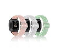Stretchy Nylon Bands Compatible with Fitbit Versa 3/4 and Sense/Sense 2 Watch Bands, Adjustable Stretchy Bling Wristbands for Women (Pink+Mintgreen+Silverwhite)