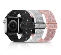 Stretchy Nylon Bling Straps Compatible with Apple Watch Strap 38mm 40mm 41mm 42mm 44mm 45mm 46mm 49mm, Adjustable Elastic Sport Women Men Band for iWatch Series Ultra 10 9 8 7 6 SE 5 4 3 2 1, 3 Packs