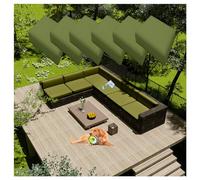 Stretchy Outdoor Patio Sofa Cushion Covers Set - 3pcs Replacement for Rattan Cushions (33x65cm) - Durable Weather-Resistant Green & Gray Garden Furniture Accessories