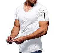 Stretchy Plain Basic Shirt Men's Plain T-Shirt with Extra Deep V-Neck Slim Fit Deep V-Neck Stretch T-Shirt Short Sleeve Top Casual Summer Blouse Bottoming Undershirt, X-1 White, 3XL