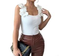 Stretchy Polyester Vest for top S-2XL Daily Wear Stretchy Polyester | Floral thin straps, square neckline, for slim fit silhouette, elegant daily style, black and white options