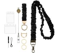 Stretchy Scrunchie Lanyard and Scrunchie Keychain Wristlet for Women, Neck Lanyard for Id Badges & Keys, Stretchy Key Chain Wristlet with D Ring for Teacher, Nurse, Doctor, Office Worker (Black)