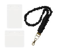 Stretchy Scrunchie Lanyard, Black Scrunchie Lanyard for Id Badges Elastic Lanyards with Transparent Card Holder Retractable Keychain Holder for Women