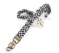 Stretchy Scrunchie Lanyard for ID Badges Cute Neck Lanyard for Keys Retractable Keychain Holder for Women (B&W)