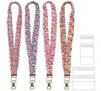Stretchy Scrunchie Lanyard for ID Badges, Teacher Lanyards with 4Pcs Acrylic Badge Holder, Cute Long Neck Key Lanyard Straps for Women Card Holder Keychain Wallet, Multicolor A