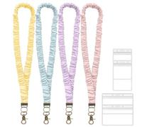 Stretchy Scrunchie Lanyard for ID Badges, Teacher Lanyards with 4Pcs Badge Holder, Cute Long Neck Key Lanyard Straps for Women Card Holder Keychain Wallet, Multicolor B