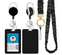 Stretchy Scrunchie Lanyards for ID Badges, Heavy Duty Retractable Badge Reel Keychain with Id Badge Holder for Cruise Ships Key Cards Nurse Officer Teacher Security Staff (Black)