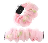 Stretchy Scrunchy Floral Band Compatible with Apple Watch Bands 38-49mm Women,Elastic Cloth Veil with Rose Flowers Wedding Bracelet Band for iWatch Series 11 10 9 8 7 6 5 4 Ultra/SE 3 2 1 (Pink, 38mm)