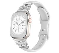 Stretchy Silicone Strap with Bow for Apple Watch, 38/40/41/42/44/45/46/49 mm, Thin Strap for iWatch Series 10 9 8 7 6 5 4 3 11 SE 2/1, White/Opulent Garden, 38mm/40mm/41mm/42mm