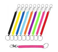 Stretchy Spiral Keyring with Spring Coil Design - 10 Pack Colourful Plastic Keychain Holder with Clip - Retractable Key Chain for Keys, Wallet, Phone, ID Card - Anti-Lost Key Ring for School Backpack