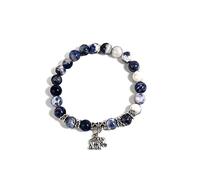 Stretchy Stone Bead Elephant Charm Bracelet Bangle Reiki Crystal Seeds Animal Bracelet for Women Men Good Luck Yoga Meditation Christmas Jewelry Gift, 7.09 inches, Stone Metal, alloy