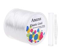 Stretchy String for Bracelets, Anezus Elastic String Jewelry Bead Cord with 2pcs Large Eye Beading Needles for Seed Beads, Pony Beads, Bracelets and Jewelry Making White