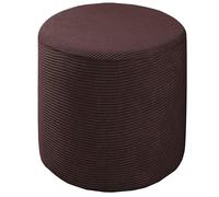 Stretchy Textured Checked Fabric Ottoman Slipcover - Elastic Bottom Machine Washable Footstool Protector Round Design Small/Large Sizes 100cm Diameter Stylish Home Decor