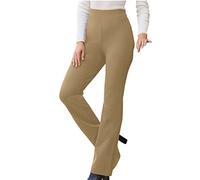 Stretchy Trousers for Women Straight Leg Pull On Work Pants Ladies Elasticated Waist Bottoms for Business Casual Office Solid Color Finely High Rise Suit Pants Khaki