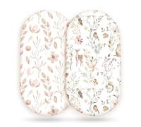 Stretchy Ultra Soft Fitted Bassinet Sheet Set 2 Pack, Universal Fit for Bassinets Baby Cradle Moses Basket Oval Rectangle Mattress Safe and Snug, Beautiful Blush Pink Floral and Cute Animals Print